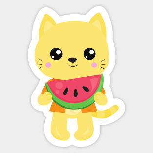 Hawaii Cat, Cute Cat, Yellow Cat, Watermelon, Luau Sticker